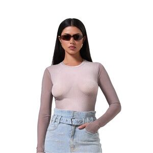 AFRM Kaylee nude sheer Fitted Long Sleeve Bodysuit